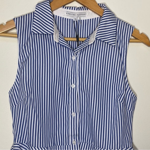 NWT English Factory Blouse Blue White Sleeveless Top Small Equestrian - Picture 2 of 10